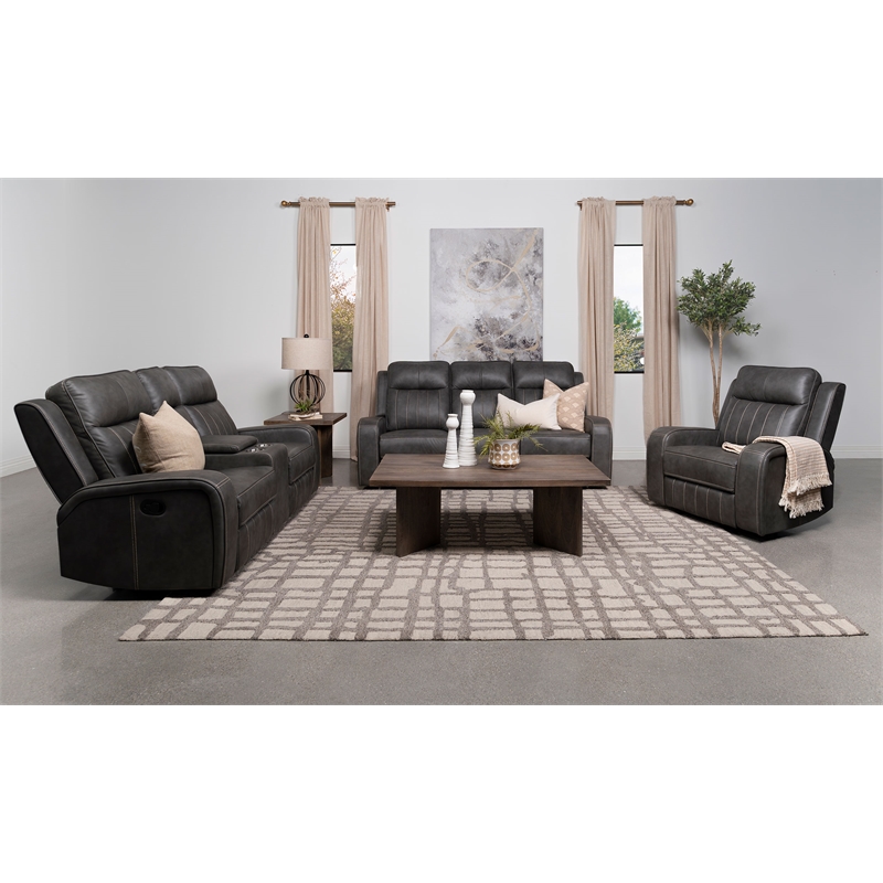 Raelynn Upholstered Track Arm Motion Sofa Grey