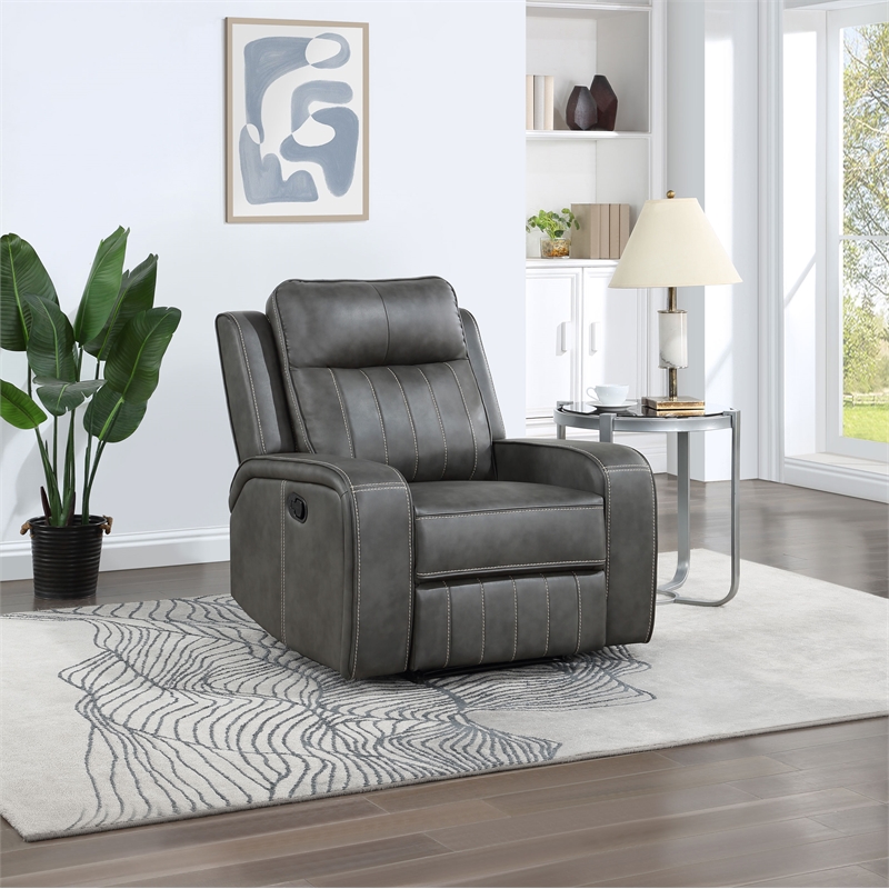 Coaster Raelynn Faux Leather Upholstered Recliner Chair Gray