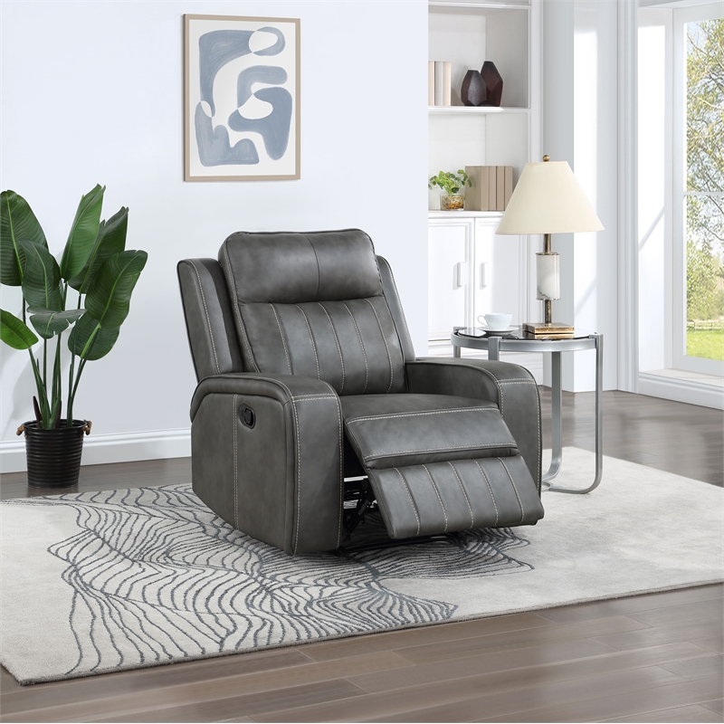 Coaster Raelynn Faux Leather Upholstered Recliner Chair Gray