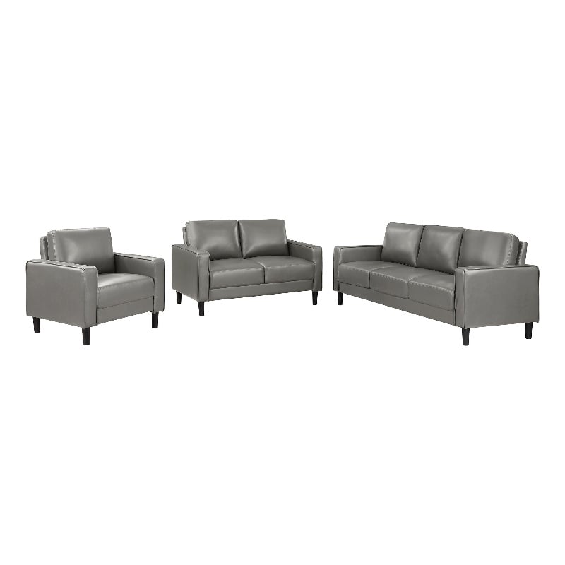 Ruth 3-piece Upholstered Track Arm Sofa Set Grey