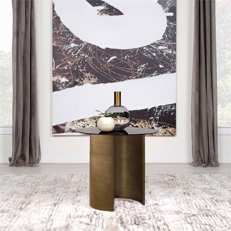 Coaster Morena Round Metal End Table Tawny Tempered Glass Top in Brushed Bronze