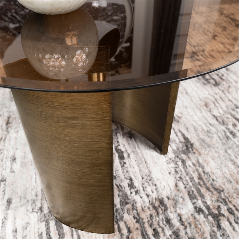 Coaster Morena Round Metal End Table Tawny Tempered Glass Top in Brushed Bronze