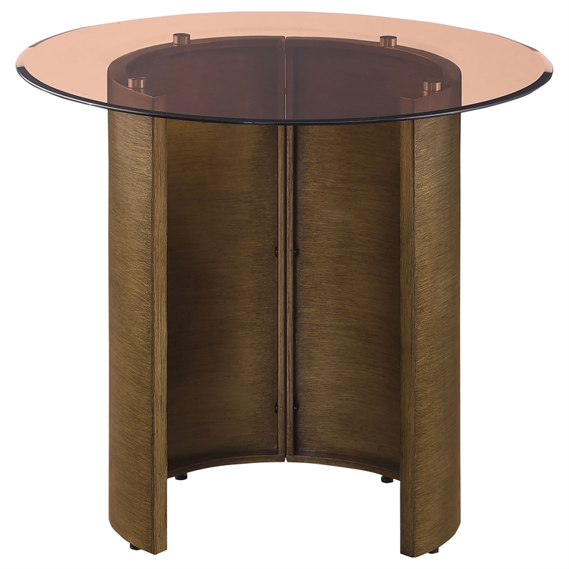 Coaster Morena Round Metal End Table Tawny Tempered Glass Top in Brushed Bronze