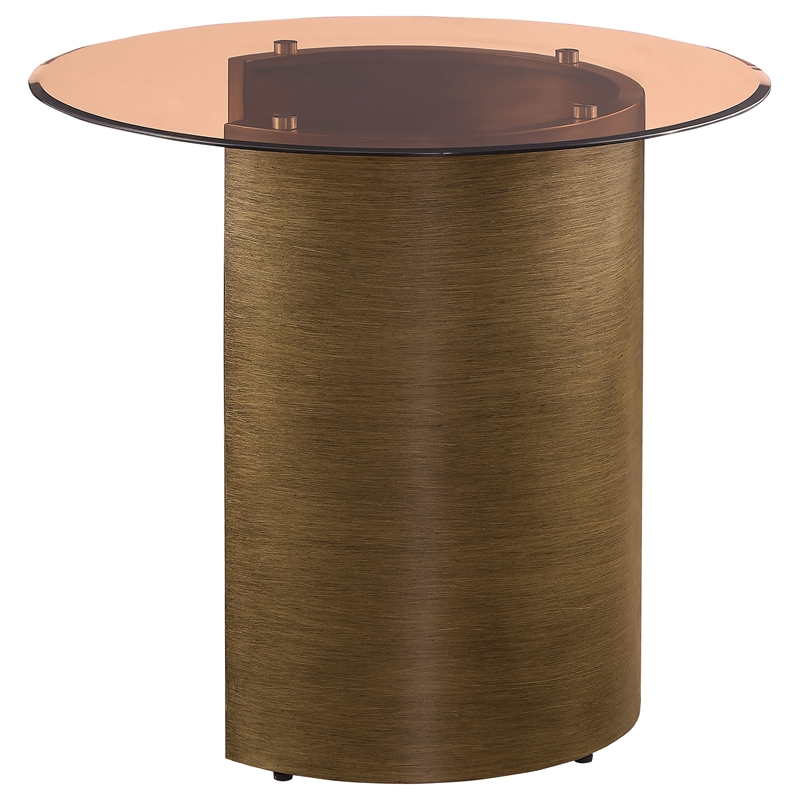 Coaster Morena Round Metal End Table Tawny Tempered Glass Top in Brushed Bronze