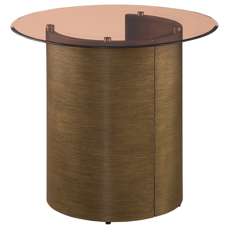 Coaster Morena Round Metal End Table Tawny Tempered Glass Top in Brushed Bronze