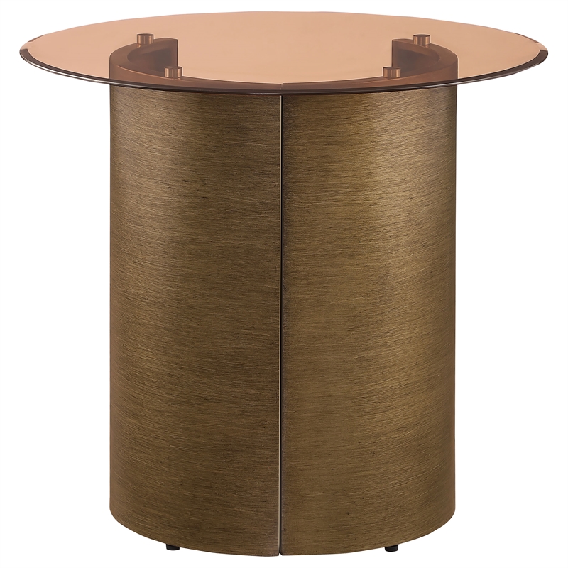 Coaster Morena Round Metal End Table Tawny Tempered Glass Top in Brushed Bronze
