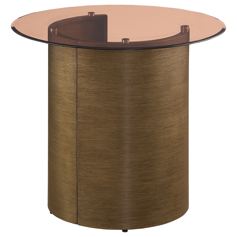 Coaster Morena Round Metal End Table Tawny Tempered Glass Top in Brushed Bronze