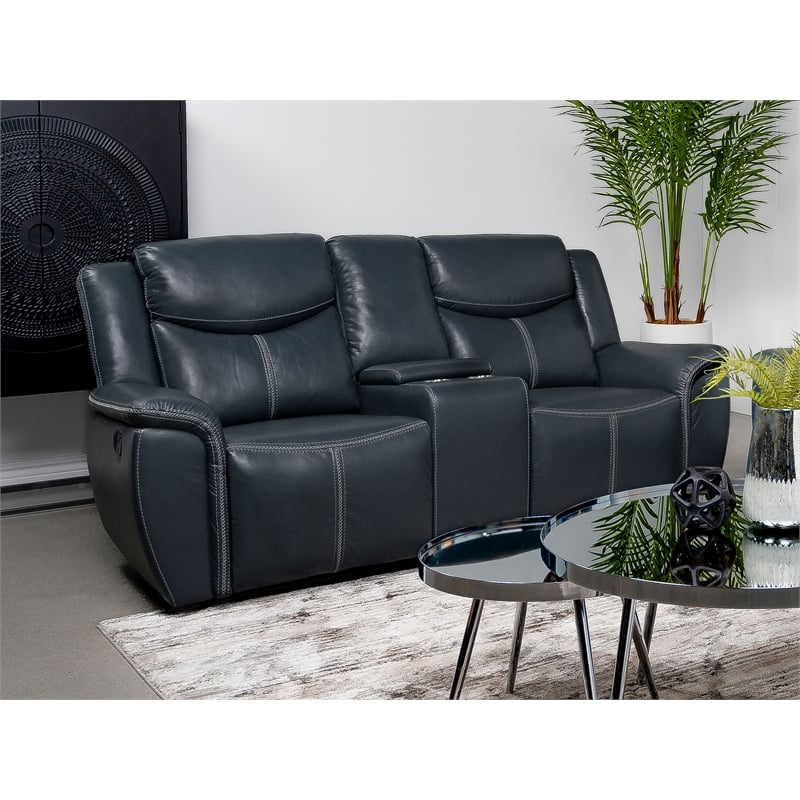 Sloane Upholstered Padded Arm Reclining Loveseat Blue