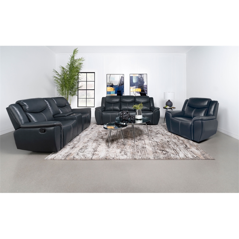 Sloane Upholstered Padded Arm Reclining Sofa Blue
