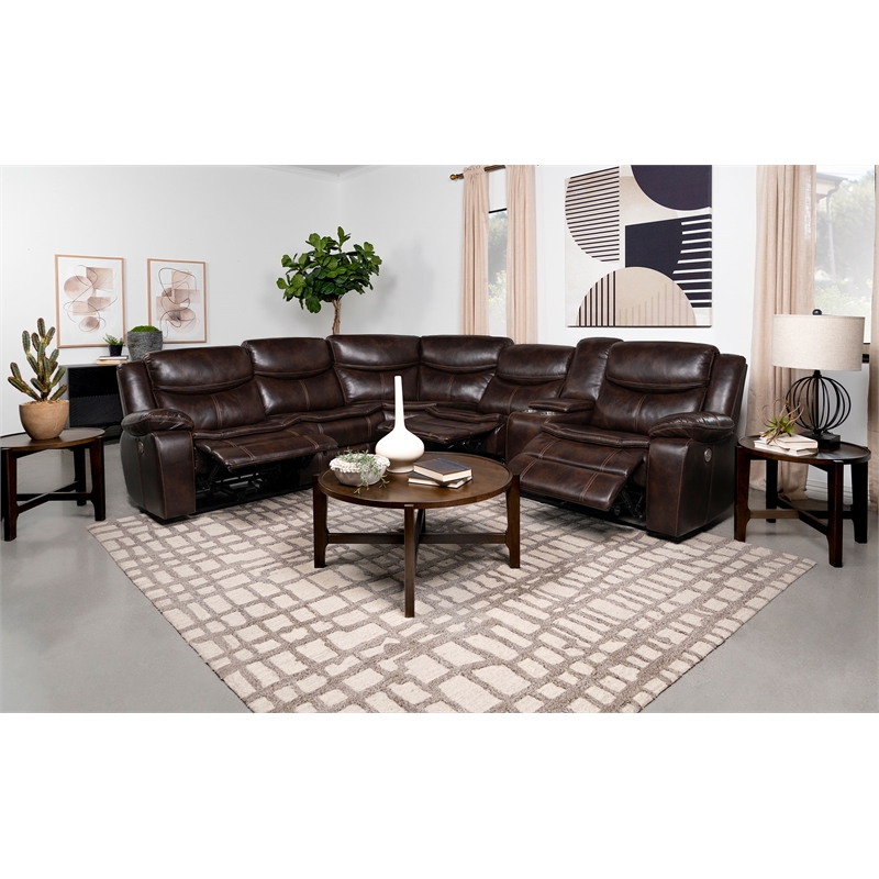 Sycamore Upholstered Power Reclining Sectional Sofa Brown