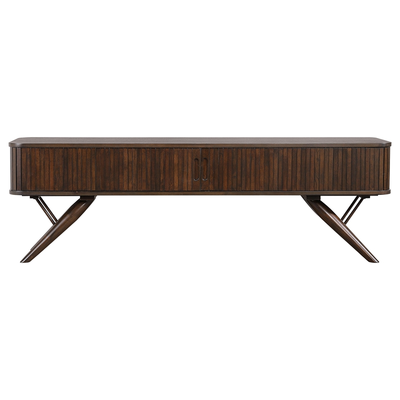 Valna Wood 71-inch TV Stand with Sliding Doors Walnut