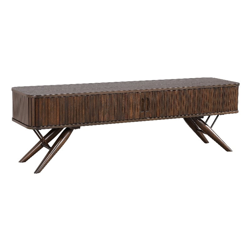Valna Wood 71-inch TV Stand with Sliding Doors Walnut