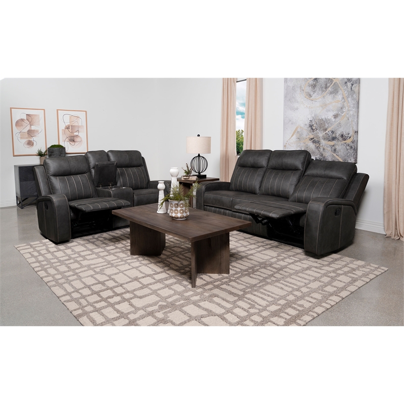 Raelynn 2-piece Upholstered Reclining Sofa Set Grey