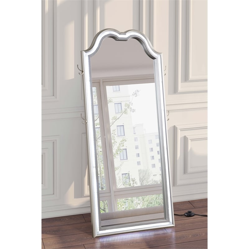 Evangeline Full Length LED Light Floor Mirror Silver Oak