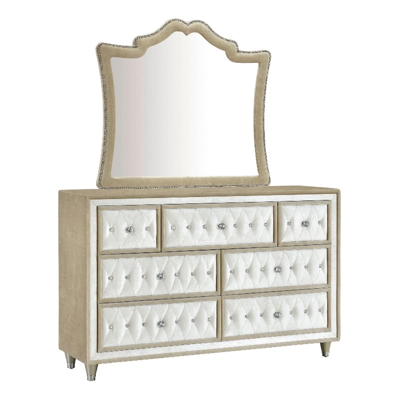 Antonella 7-drawer Upholstered Dresser with Mirror Ivory