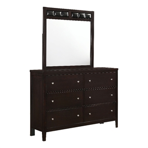 coaster carlton 6-drawer wood rectangular dresser with mirror cappuccino