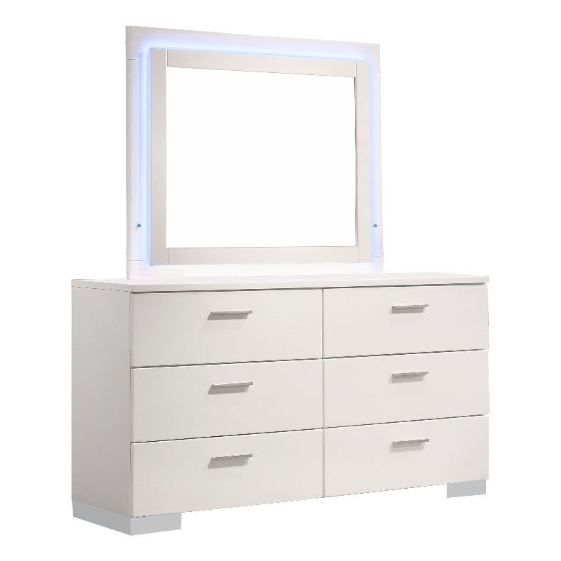 Felicity 6-drawer Dresser with LED Mirror White High Gloss