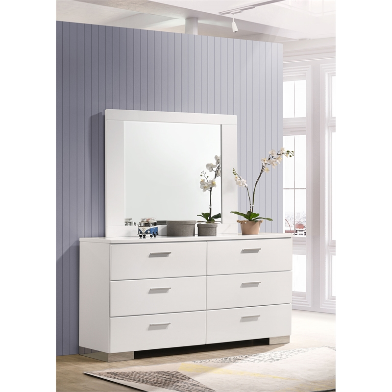 Felicity 6-drawer Wood Dresser with Mirror White High Gloss