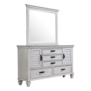 Franco 5-drawer Dresser with Mirror Distressed White