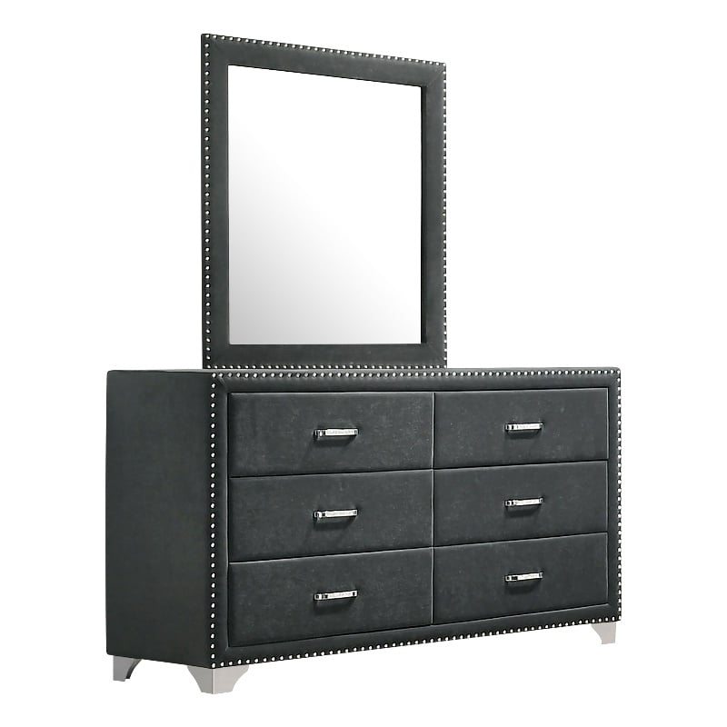 Melody 6-drawer Upholstered Dresser with Mirror Grey