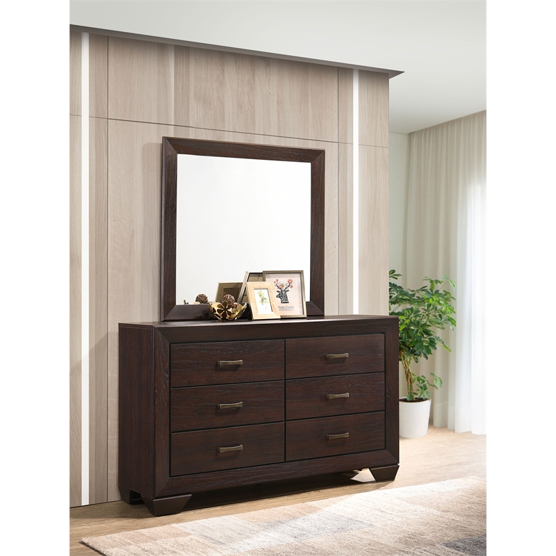 Kauffman 6-drawer Dresser with Mirror Dark Cocoa