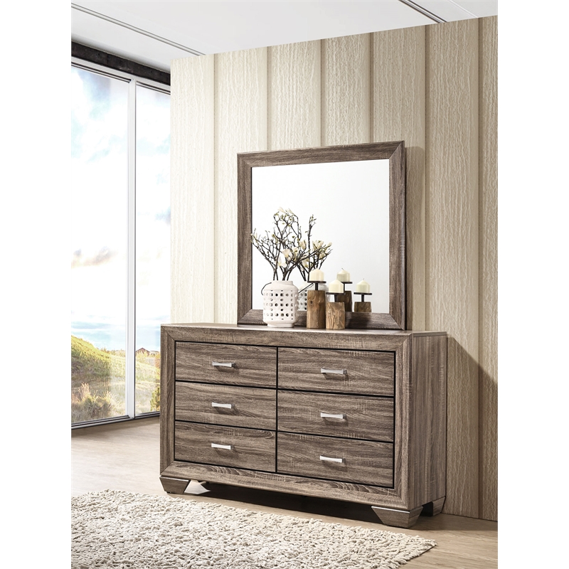 Kauffman 6-drawer Dresser with Mirror Washed Taupe