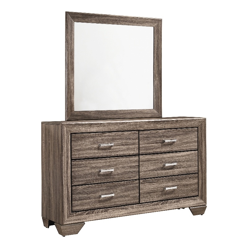 Kauffman 6-drawer Dresser with Mirror Washed Taupe