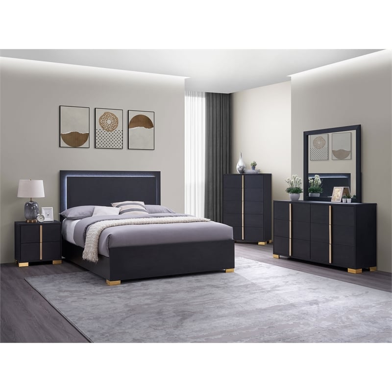 Marceline 6-drawer Dresser with Mirror Black