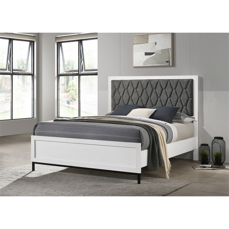 Sonora Queen Upholstered Panel Bed White