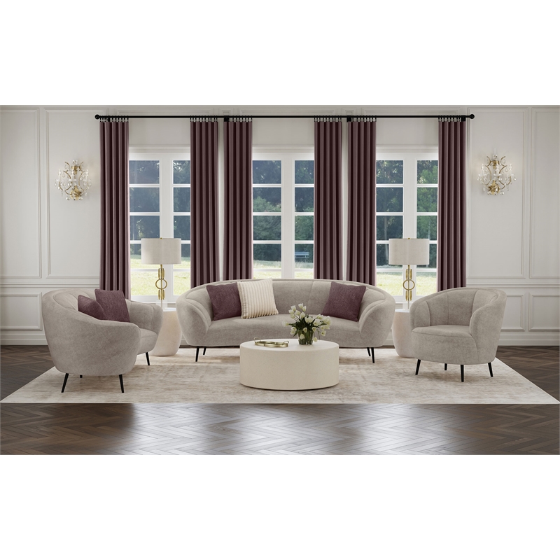 Ellorie 3-piece Upholstered Curved Sofa Set Beige
