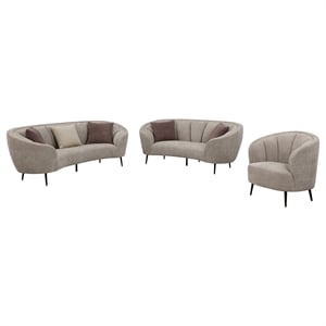 Ellorie 3-piece Upholstered Curved Sofa Set Beige