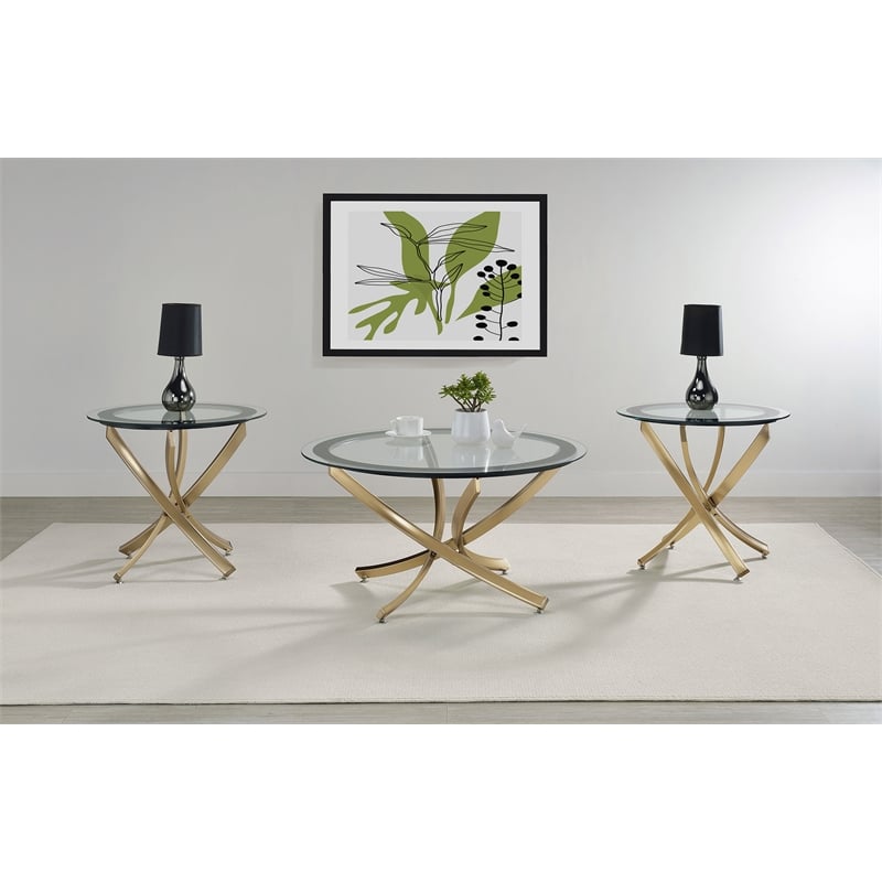 Brooke Round Glass Top Side End Table Metal Base Brass