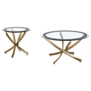 coaster brooke 2-piece round glass top coffee table set brass