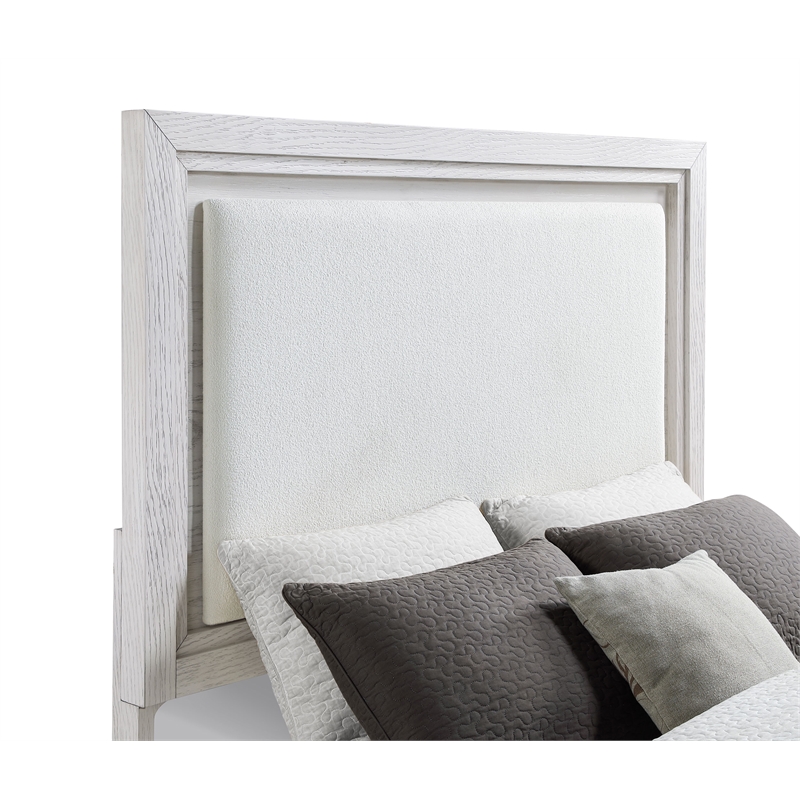 Marielle Eastern King Upholstered Panel Bed Distressed White