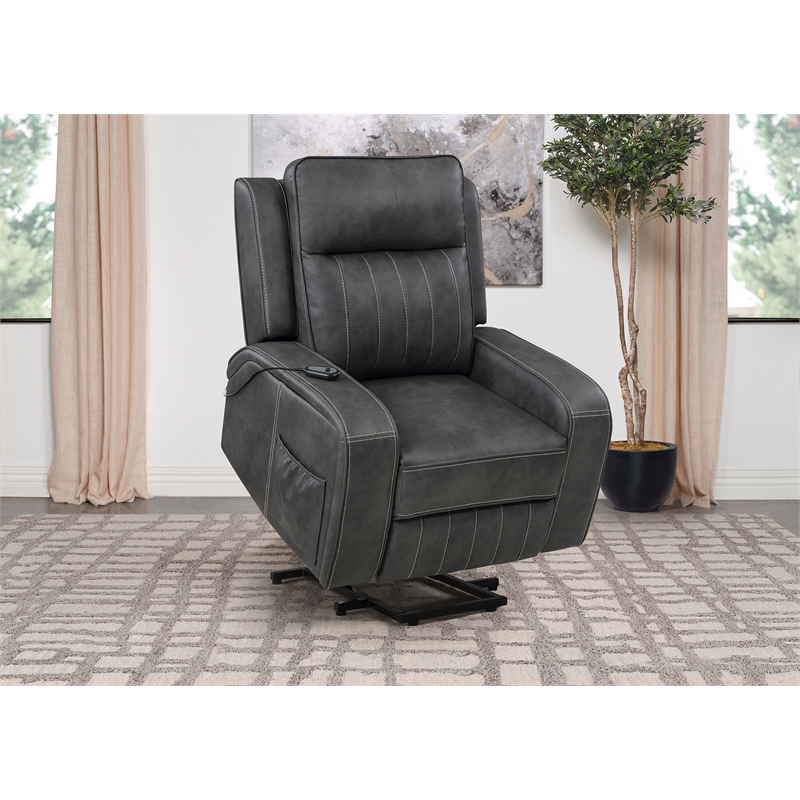 Raelynn Upholstered Power Lift Recliner Chair Grey