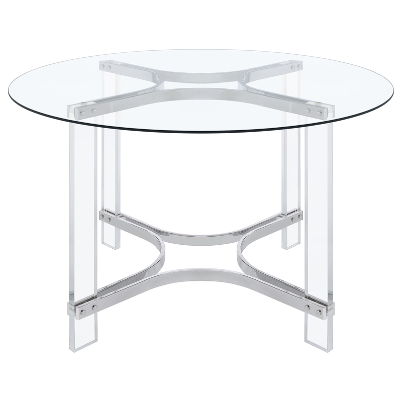Keeling 47-inch Round Glass Top Acrylic Dining Table Chrome
