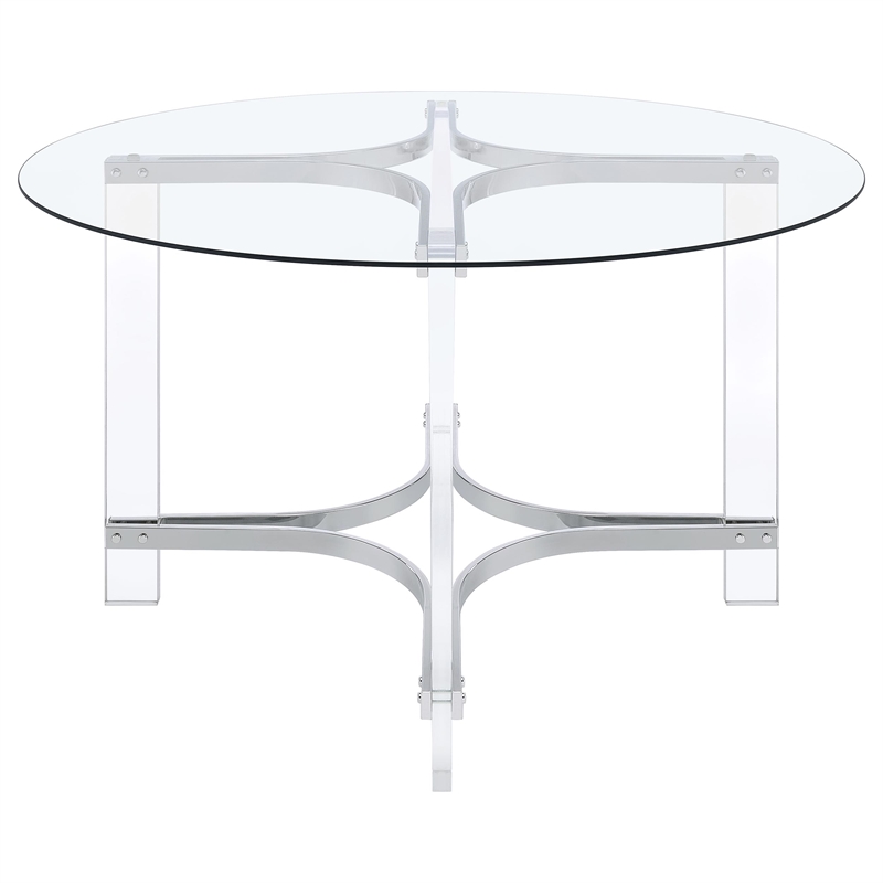Keeling 47-inch Round Glass Top Acrylic Dining Table Chrome