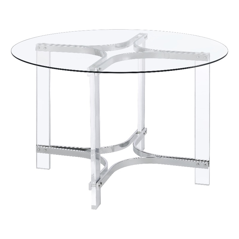 Keeling 47-inch Round Glass Top Acrylic Dining Table Chrome
