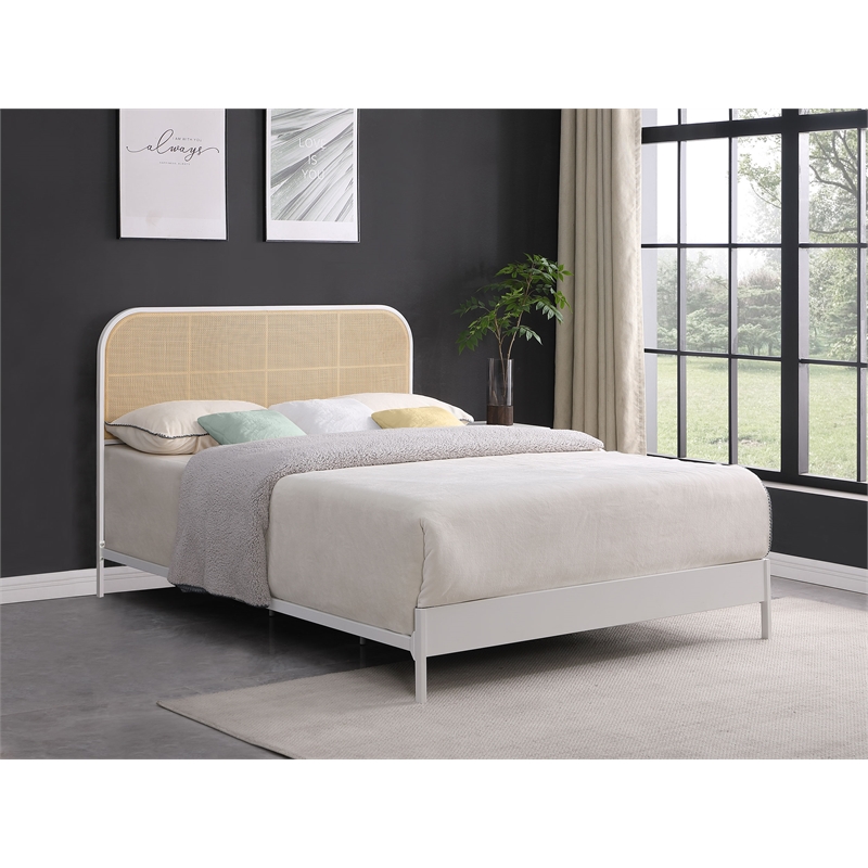 Amherst Radio Weave Rattan Metal Queen Bed White