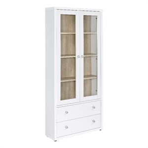 Hawthorne 4-shelf Glass Door Tall Cabinet with Drawers White