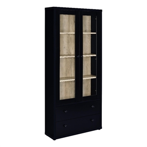 Hawthorne 4-shelf Glass Door Cabinet with Drawers Black