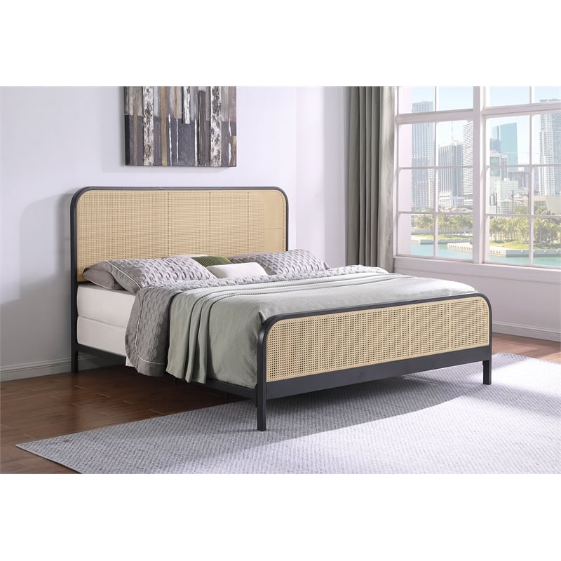 Lanewood Open Cane Webbing Metal Eastern King Bed Black
