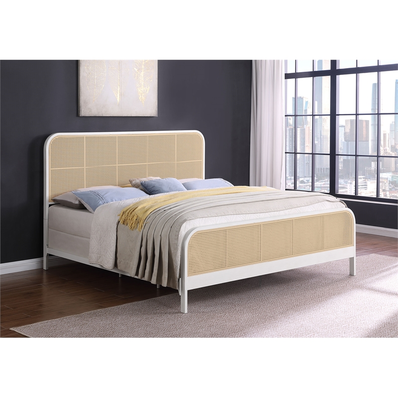 Lanewood Open Cane Webbing Metal Eastern King Bed White