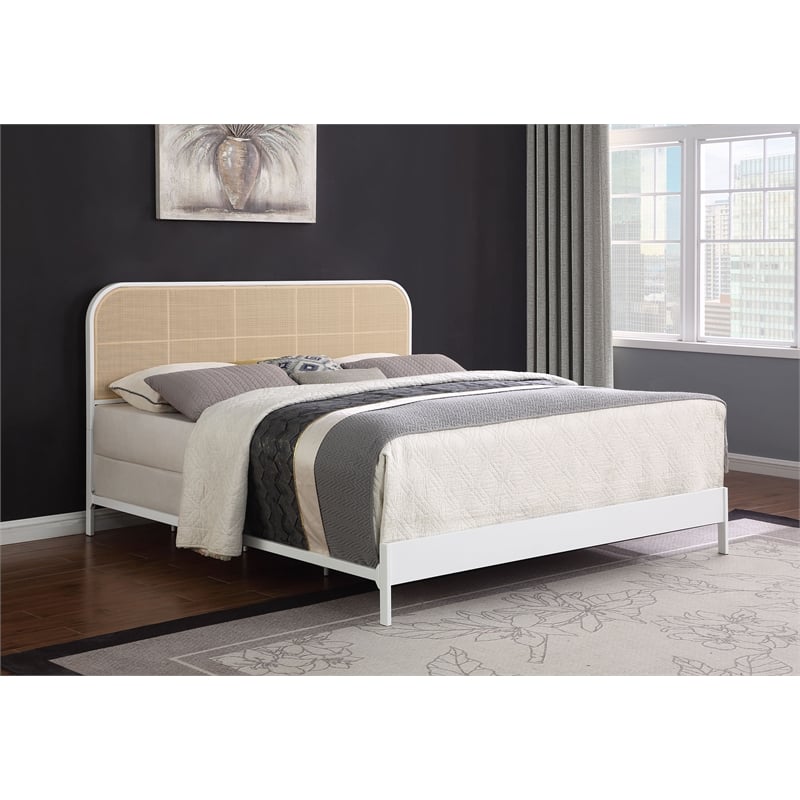 Amherst Radio Weave Rattan Metal Eastern King Bed White