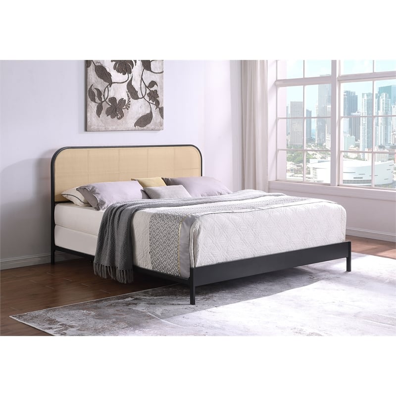 Amherst Radio Weave Rattan Metal Eastern King Bed Black