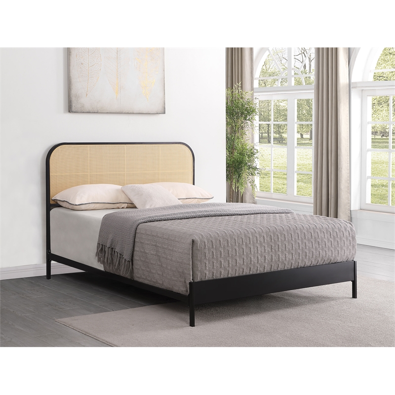 Amherst Radio Weave Rattan Metal Queen Bed Black