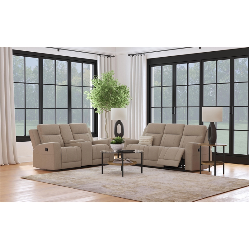 Brentwood 2-piece Upholstered Reclining Sofa Set Taupe