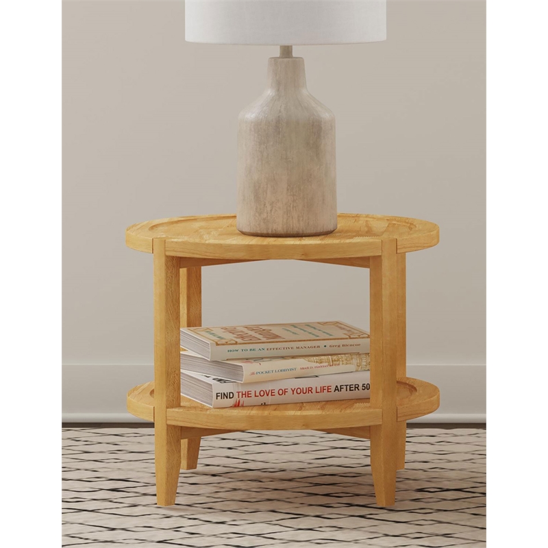 Camillo Round Solid Wood Side End Table Maple Brown