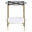 Jonelle Round Glass Top End Table White Marble Shelf Gold