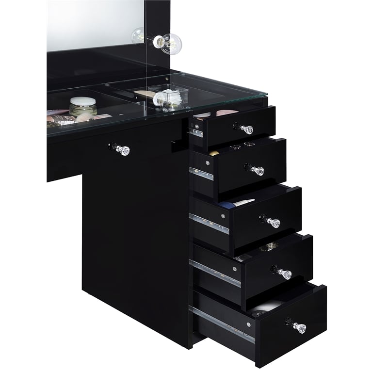 Acena 7-drawer Vanity Set with Lighting Black High Gloss